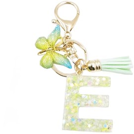 jtkdxqs Letter A-Z Keychain Green Letter with Tassel Butterfly Car Keychains for Women Backpack Handbags Pendant,Letter E