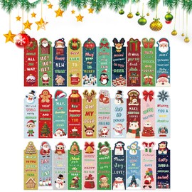 30Pcs Christmas Paper Bookmarks, Festive Artwork Santa Claus Bookmarks, Adorable Quoted Designs Snowflake Bookmarks for Bedtime Stories Christmas Vacation Reading Family Book Study Breaks (Cute)