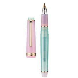 Jinhao 82 Fountain Pen Golden Edge Fine Nib Pink and Lake Blue Transparent Barrel with Converter