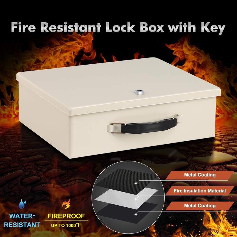 KYODOLED Fireproof Document Box with Key Lock, Safe Storage Box