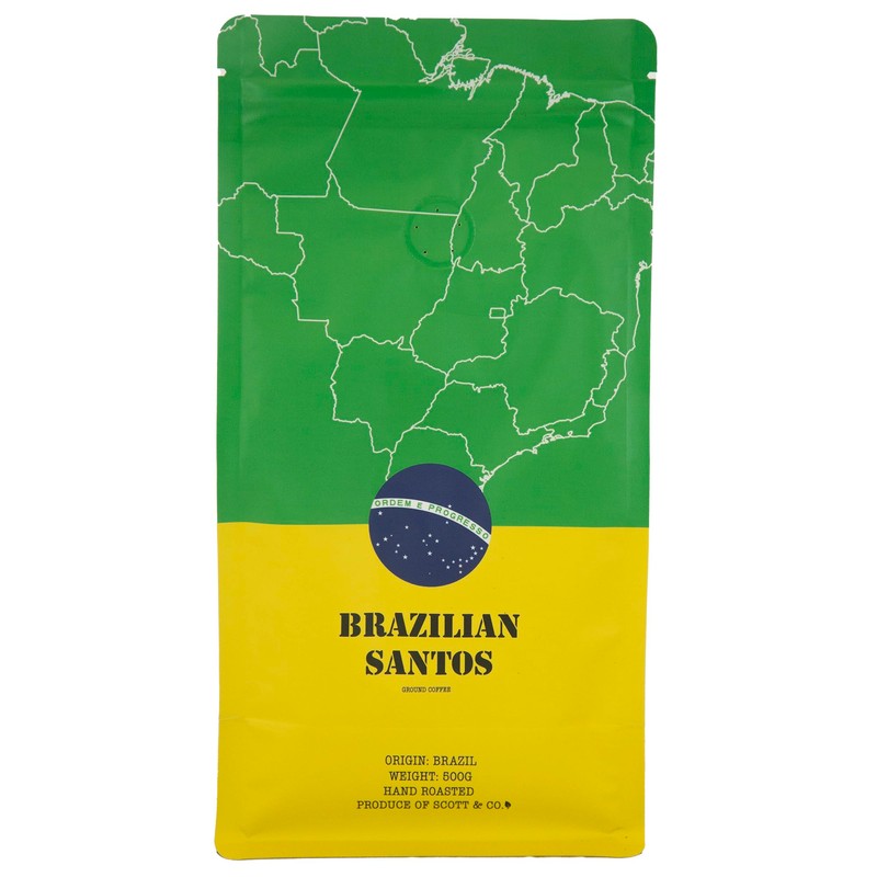 Brazilian Santos Ground Coffee. Light Roast Ground Coffee, Single Origin.