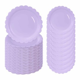 FALIZIFU 50 Pcs Light Purple Scalloped Paper Plates 7 Inch Disposable Lavender Scalloped Dinner Plates for Wedding Baby Shower Birthday Party Supplies Disposable Dessert Plate