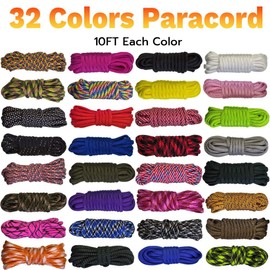 Paracord Crafting Kit, 32 Colors, 10 FT Each, 550lb Parachute Cord for Bracelets, Lanyards, Dog Collars, Idea for Gift (32Colors-A, Mixed)