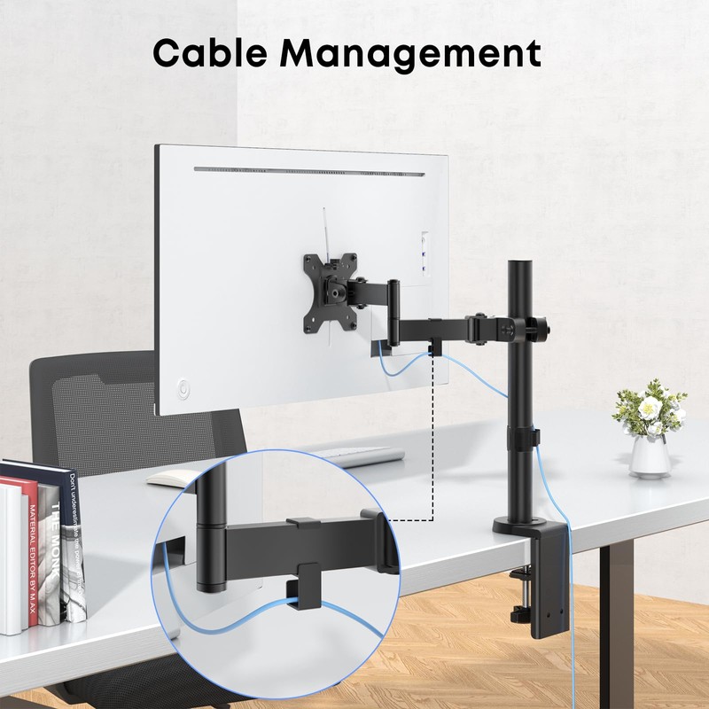 WORLDLIFT Pole Mount Monitor Arm Easy Clamp-on VESA Mount for