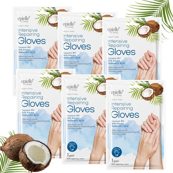 New Epielle Intensive Repairing Gloves (6 Pack) for Repairing Dry and Cracked Hands | Coconut Oil + Milk Extract + Hyaluronic Acid, Beauty Gifts | Skincare Gifts | New Years Gifts STOCKING STUFFERS!!