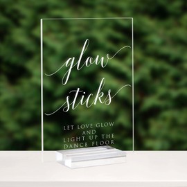 Clear Acrylic Glow Sticks Sign with Stands, 5"x7" Clear Acrylic Wedding Sign and Bases, Wedding TableTop Sign for Wedding Reception Event Party