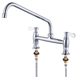 iVIGA Commercial Sink Faucet with 14” Swivel Spout & Supply Lines, 8" Center Deck Mount Kitchen Faucet, Dual Handles Brass Utility Sink Faucet for Laundry Room Restaurant Compartment Sink, Polish
