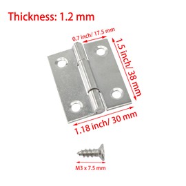 bociloy 10Pcs 1.5 Inch Butt Hinge, Mini Cabinet Hinges, Rectangle Stainless Steel Folding Butt Hinges, Small Jewelry Box Butt Hinge