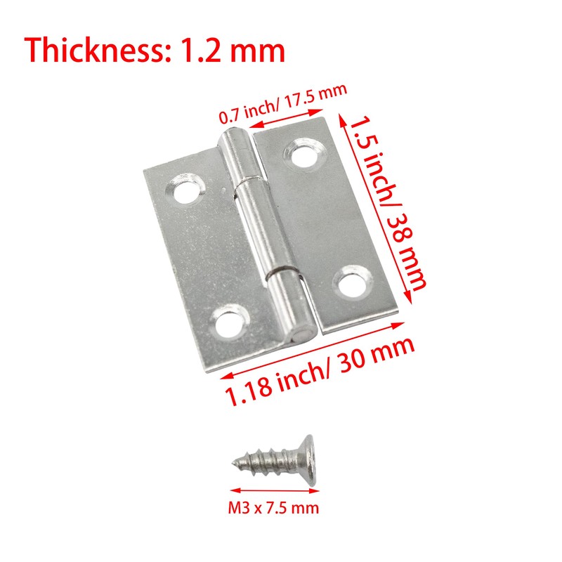 bociloy 10Pcs 1.5 Inch Butt Hinge, Mini Cabinet Hinges, Rectangle