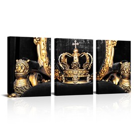 Saypeacher Crown Wall Art Set, 3 Pieces, Gold, Wall Decor for Living Room