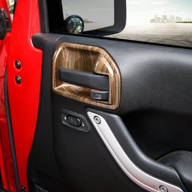 RT-TCZ Door Handle Bowl Cover Trim ABS Car Inner Frame Decor for 2011-2017 Jeep Wrangler JK JKU 4-Door Wood Grain