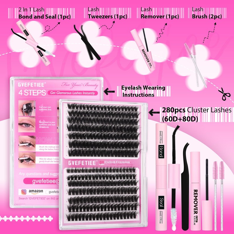 Lash Extension Kit Fluffy Lash Clusters 60D+80D Wispy Eyelash Clusters
