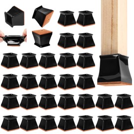 CHUNZEXI 32 Pack Chair Leg Floor Protectors for Hardwood Floors, Silicone Felt Covers Pads Caps, Protect Furniture Wood Floors from Scratch and Reduce Noise (Black Square L, Fit 1.25'' -1.60'')