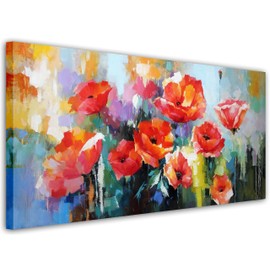 Artmaple Paint by Number for Adults Beginner Students Canvas ONLY, Ideal Gift Choice for Christmas,New Years, Birthday, Any Festival.DIY Acrylic Painting Kit for Room Decor (16x32 inch, Red Flowers)