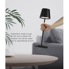 HASUN 1 Pack Black Cordless Table Lamp, LED Rechargeable Desk Lamp, 5200mAh Battery Operated Table Light, Aluminum Shell, 3 Color Stepless Dimming Up Waterproof for Restaurant/Indoor/Outdoor (Black)