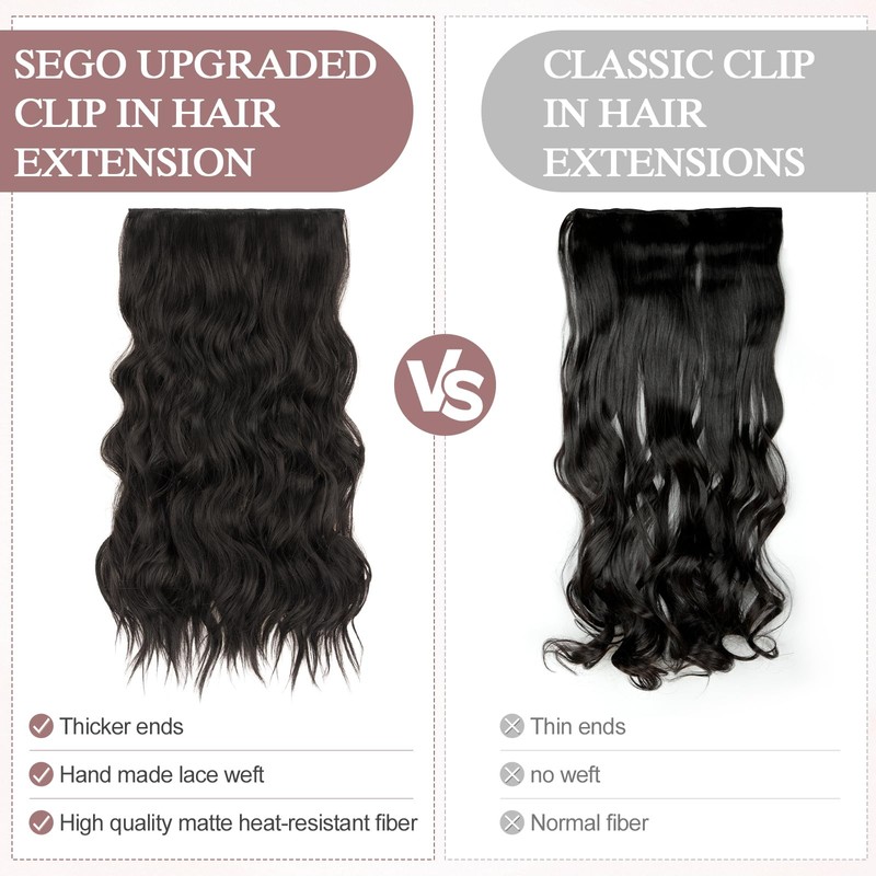 SEGO 3/4 Full Head Clip in Hair Extensions Long Wavy
