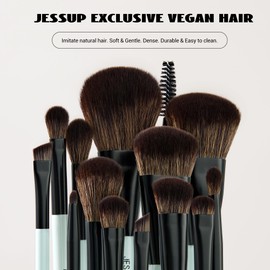 Jessup Professional 10 Piece Duo End Makeup Brush Set - Face & Eyes, Cosmetic Brushes for Foundation, Powder, Eyeshadow, Contour, Highlighter, Blush - Light Cyan T500