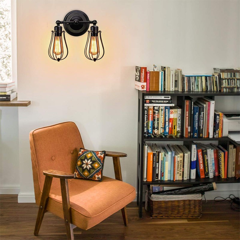 Double Head Wall Sconce Industrial Wire Cage Wall Light Vintage