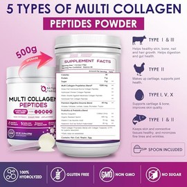 NATURE TARGET Multi Collagen Peptides Powder, 50 Servings - Type I, II, III, V, X - Hydrolyzed Collagen Peptides with Vitamin C Hyaluronic Acid, Suppo