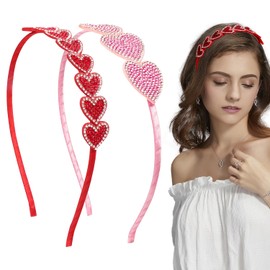 2 PCS Glitter Love Heart Headband,Red Pink Sequin Rhinestone Heart Headband,Love Head Headband for Women Girls Wedding Birthday Party Decorations