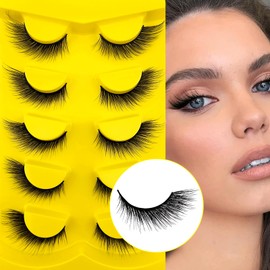 3D False Eyelashes, Cat Eye, Cat Eye Natural Artificial Eyelash Extensions Set, Fox Eye, Artificial Eyelashes, Natural Look, 5 Pairs, Reusable, Lightweight Faux Mink Eyelashes (Mao-12)