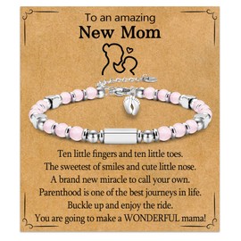 WIKHIA New Mom Gifts for Women, 1st Time Mothers Day Mom Mommy To Be Gifts for Women After Birth, Pregnancy Jewelry Gifts Bracelet for Mama, Pink, 7 inch