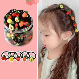 50pcs Baby Hair Ties for Toddler Girls Cute Animals and Fruits Hairpins Scrunchies Ponytail Holders Kids Headband