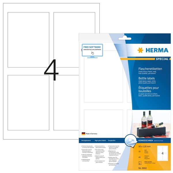 HERMA 8882 Flaschenetiketten, 10 Blatt, 90 x 120 mm, 4