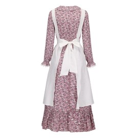 Prairie Dress Women-Pioneer Colonial Costume Floral 1800s Dress for Women with Pioneer Bonnet Apron (purple, X-Large)