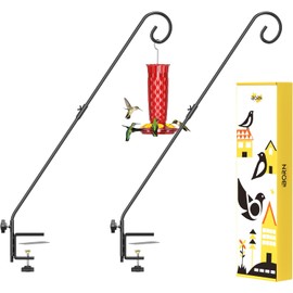 iBorn Deck Hook for Bird Feeder, Hummingbird Feeder Hanger for Deck Railing, Heavy Duty Deck Hanger for Outdoors Hanging, 360° Rotatable Arm, Solid Wire, 28 Inch, Pack of 2
