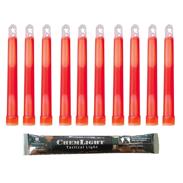Cyalume Red Military ChemLight Sticks 15cm High Intensity 30 Minutes (Pack of 10) Military Grade REACH Compliant