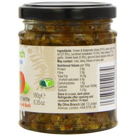 Olive Branch Green and Black Olive Tapenade with Sundried Tomato Feta and Greek Basil 180 g (Pack of 2)