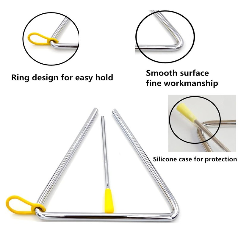 Musical Triangles, 3 Pack Hand Percussion Triangles with Strikers and