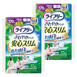 Life-free Refreshing Pad, Safe Slim, 6.7 fl oz (170 cc), Safe for Long Times and Nights, 11.4 inches (29 cm), 12 Sheets x 2 Packs