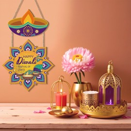 Ausril Happy Diwali Door Sign,Deepavali Themed Wall Decor,Hindu Dewaele Door Decor,India Diwali Wall Hanging,Festival of Lights Wooden Sign,Lakshmi Pooja Decoration For Home Party Room Porch Yard