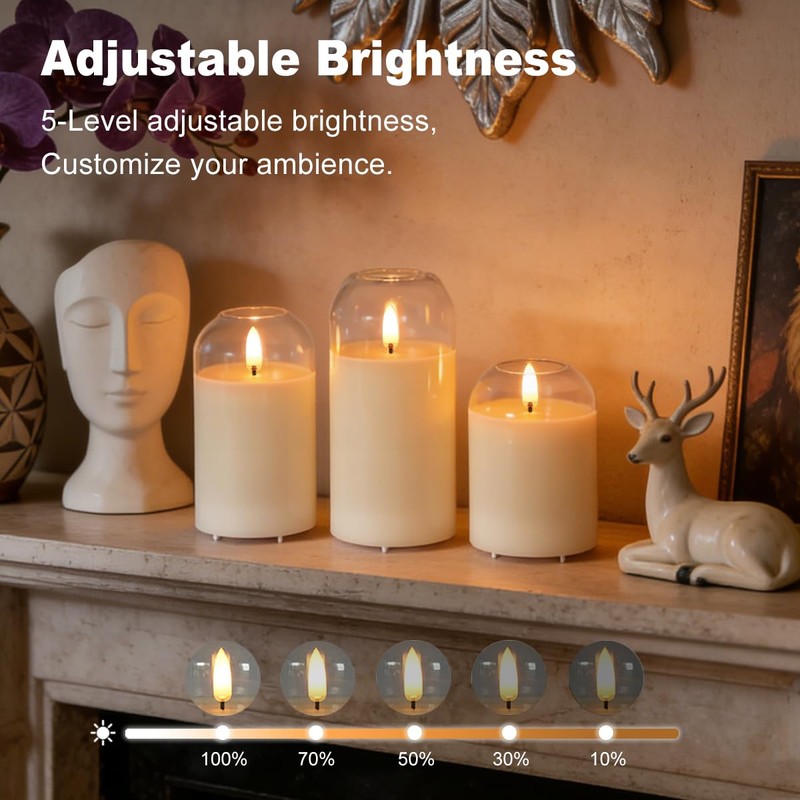 LEDHOLYT Rechargeable Glass Jar Flameless Candles, Realistic Flickering LED Pillar