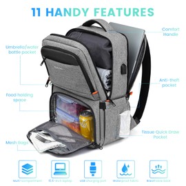 RUCYEN Lunch Backpack, Insulated Cooler Backpack Lunch Box for Men Women, 15.6 Inches RFID Blocking Laptop Backpack with USB Port for Work Travel Picnics Hiking Grey