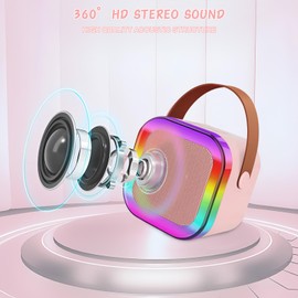 Jsdoin Karaoke Machine 2 Microphones, Portable Karaoke Machine with LED Light, Gifts For Girls Birthday Presents Microphone for Girls Toys Families Birthday Party Kids Toys Birthday Gifts (Pink)