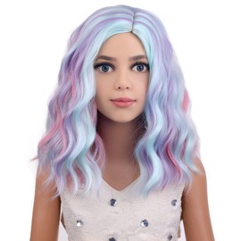 PATTNIUM Kids Rainbow Wig Child Short Wavy Wig Multicolor Colorful Wigs for Girls Synthetic Wigs