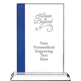 Above and Beyond Custom Crystal Trophy, 8" Sapphire Blue Florence Recognition Achievement Award for Employees Corporate Awards