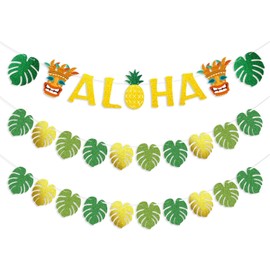 Hawaiian Party Decorations Hawaiian Aloha Party Banner Glittery Tropical Leaves Banner Luau Party Decorations for Hawaii Theme Party Summer Beach Party Birthday