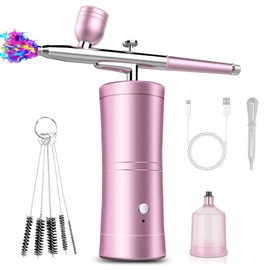AYYHG Airbrush Kit, with Compressor 160KPA Cordless Airbrush Rechargeable Non-Clogging Airbrush Set with 0.3mm Nozzle Air Brush Spray Kit for for Barbers Model Painting Nail Art Craft Makeup (PINK)