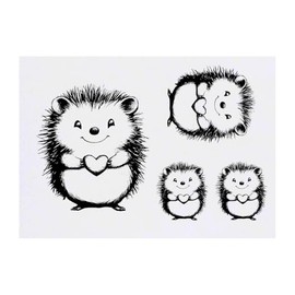 4 x 'Cute Hedgehog with Heart' Temporary Tattoos - Water Resistant, Skin-Safe, Non-Toxic Transfers, Mixed Sizes (TO00082374)