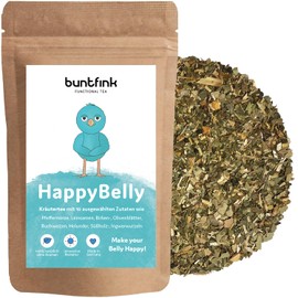 buntfink® "HappyBelly" Tea with Linseed + Peppermint Tea + Ginger + Elderberry, 14-Day Programme, 100% Natural Herbal Tea from Germany, 60 g Loose Tea