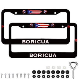 2 Pack for Coqui Frog Boricua Puerto Rico Rican Black Metal License Plate Frame, Stainless Steel Auto Plate Frames