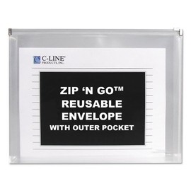 C-Line Zip 'N Go Reusable Poly Envelope with Outer Pocket - Zipper Closure, Clear, 3/PK, 48117