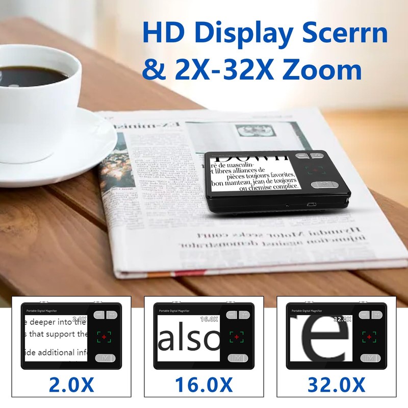 RayHong Digital Magnifier 3.5 Inch, 2X-32X Zoom Portable Digital Video