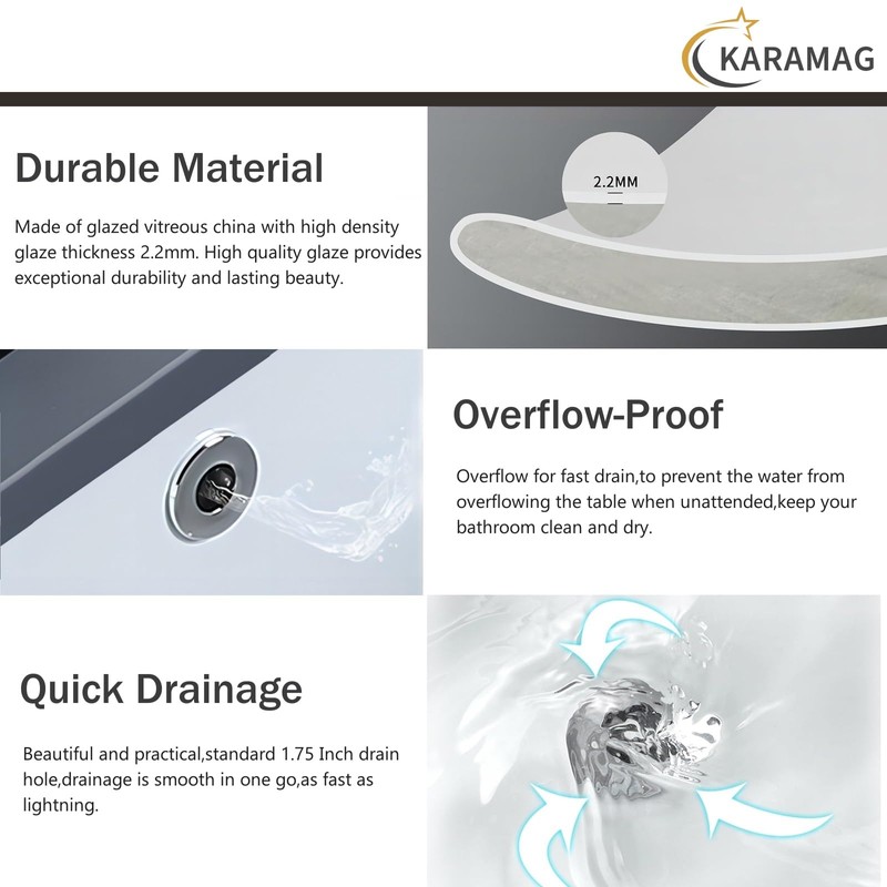 KARAMAG Bathroom Vessel Sink 18'' x 15'' Semi Recessed Bathroom