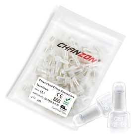 Chanzon CE1 Pure Copper Closed End Crimp Connector for 22-16AWG Gauge Nylon (PA) Cap Insulated Core Splice Wire Crimp Terminal