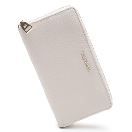 Lazarotti Bologna Women's Large Leather Purse Large Zip Compartment, 16 Card Slots, Coin Pocket, RFID Protection, 19 x 4 x 10 cm, cream, Classic